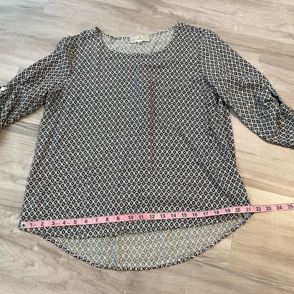 Pink Republic White & Black Geometric Scoop Neck Quarter Length Sleeve Blouse XL - Picture 14 of 14